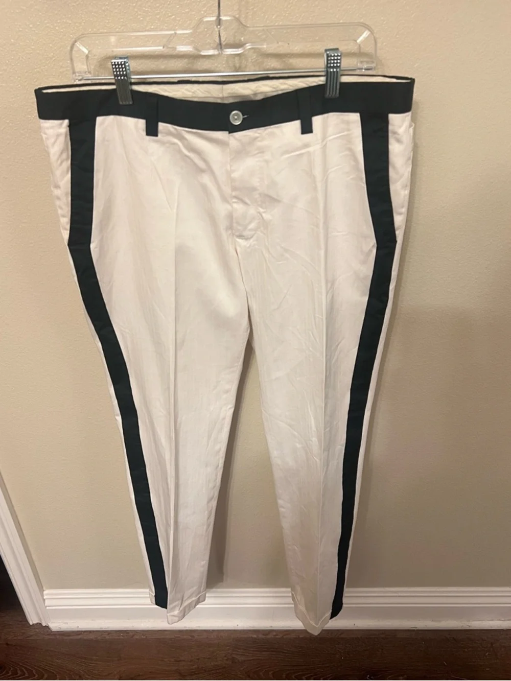 Authentic Dolce & Gabbana White Tuxedo-Style Pants with Black Side Stripe. IT 52 - Picture 3 of 5